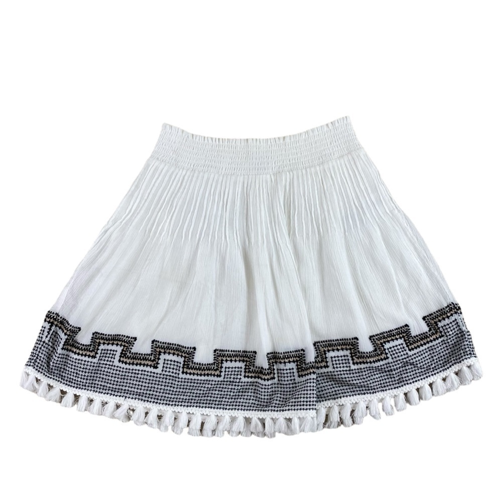 J. Crew White Mini Skirt with Black Embroidery